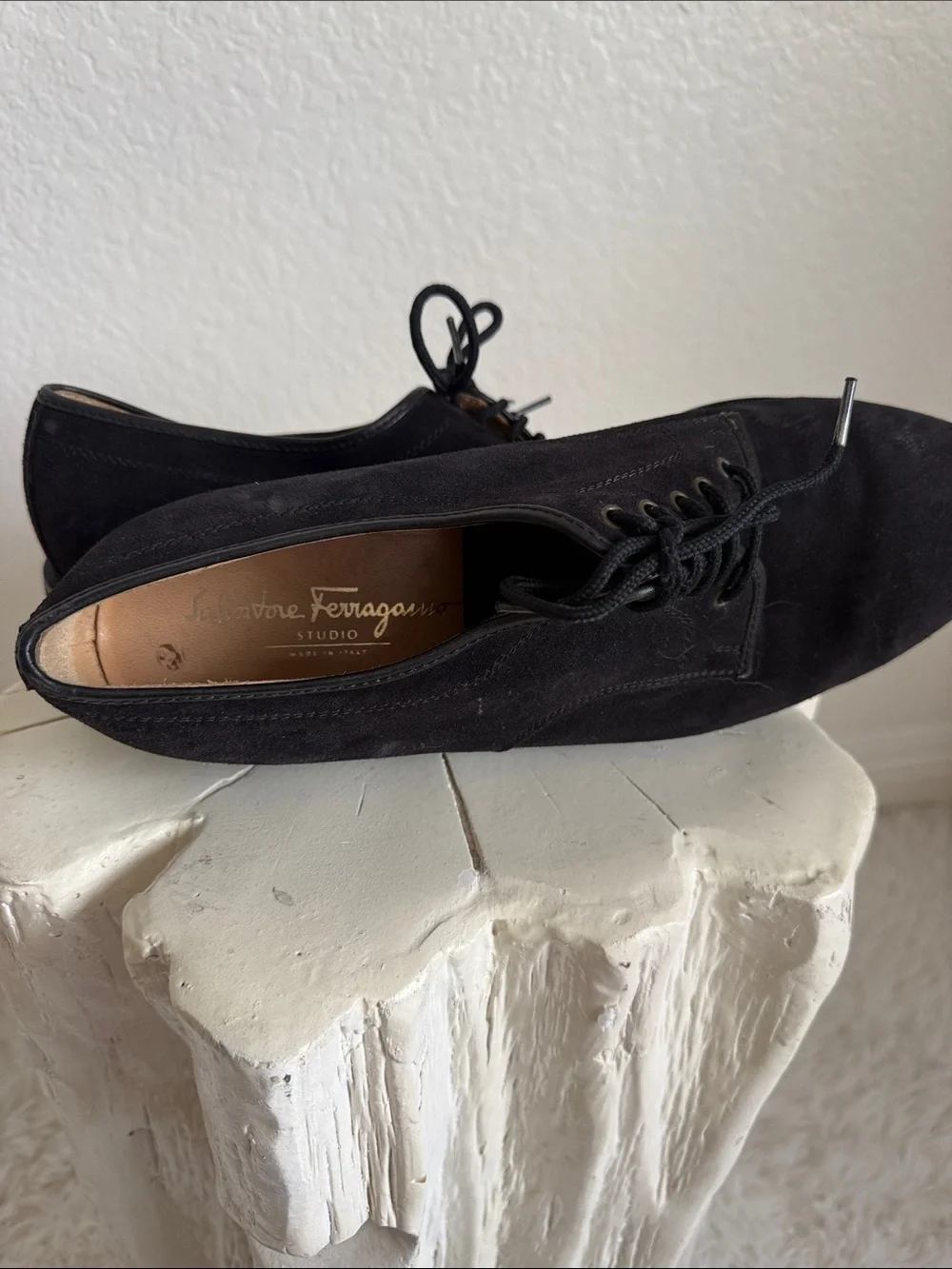 Salvatore Ferragamo Men’s Black Suede Derby Lace-Up Shoes - Picture 5 of 7